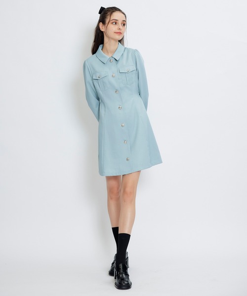 REDYAZEL（レディアゼル）の「スプリングツイードシャツミニフレアワンピース（ワンピース・レディース・イエロー/ミント/ネイビー/ピンク/オフホワイト・SMALL/MEDIUM）」の7枚目の写真