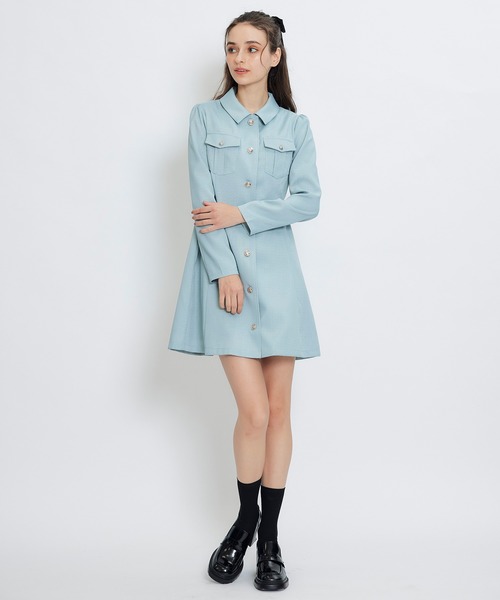 REDYAZEL（レディアゼル）の「スプリングツイードシャツミニフレアワンピース（ワンピース・レディース・イエロー/ミント/ネイビー/ピンク/オフホワイト・SMALL/MEDIUM）」の9枚目の写真