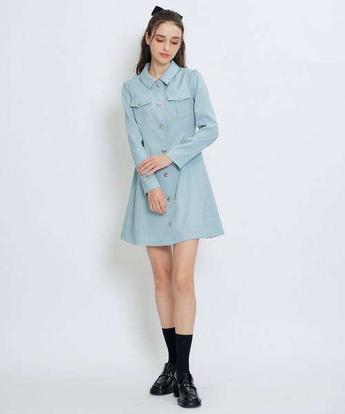 REDYAZEL（レディアゼル）の「スプリングツイードシャツミニフレアワンピース（ワンピース・レディース・イエロー/ミント/ネイビー/ピンク/オフホワイト・SMALL/MEDIUM）」の10枚目の写真