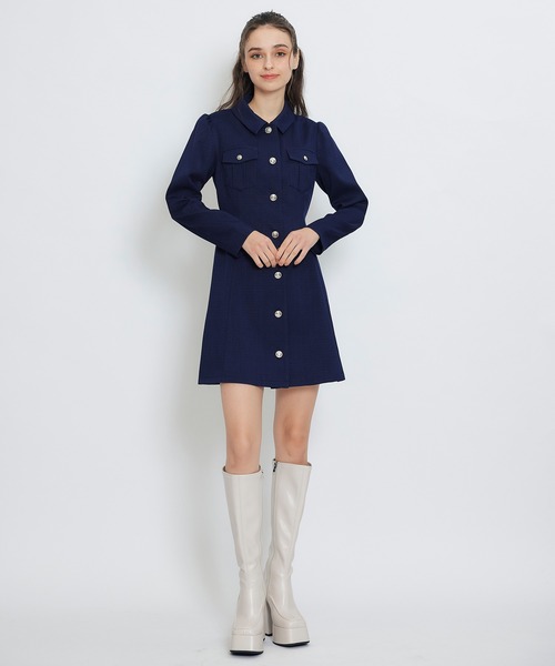 REDYAZEL（レディアゼル）の「スプリングツイードシャツミニフレアワンピース（ワンピース・レディース・イエロー/ミント/ネイビー/ピンク/オフホワイト・SMALL/MEDIUM）」の15枚目の写真