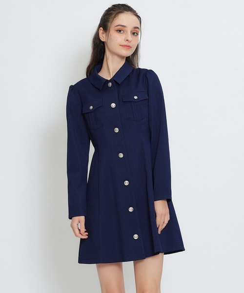 REDYAZEL（レディアゼル）の「スプリングツイードシャツミニフレアワンピース（ワンピース・レディース・イエロー/ミント/ネイビー/ピンク/オフホワイト・SMALL/MEDIUM）」の16枚目の写真