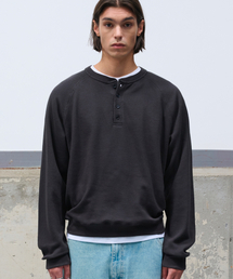 DOFFJASON（ドフジェーソン）の「サーマルワッフルヘンリーネック ブラック（Tシャツ/カットソー）」