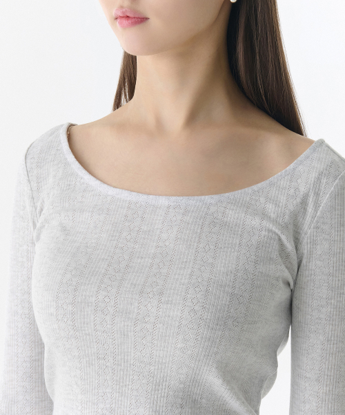 MUSINSA STANDARD WOMAN（ムシンサスタンダードウーマン）の「ウィメンズ ポインテール バレリーナ 長袖Tシャツ [メランジ ライトグレー]（Tシャツ/カットソー・レディース・その他・SMALL/MEDIUM/LARGE/X-SMALL）」の3枚目の写真