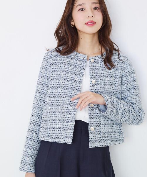 COUP DE CHANCE(クードシャンス)の「【ON/OFF着回し】カラーツイードジャケット(ノーカラージャケット・レディース・ピンク系その他/ブルー系8/ベージュ系その他7・34/36/38/40)」の2枚目の写真