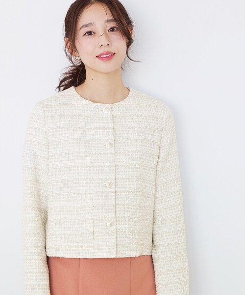 COUP DE CHANCE(クードシャンス)の「【ON/OFF着回し】カラーツイードジャケット(ノーカラージャケット・レディース・ピンク系その他/ブルー系8/ベージュ系その他7・34/36/38/40)」の8枚目の写真