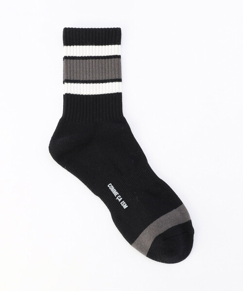 COMME CA ISM(コムサイズム)の「裏パイル ラインボーダー柄 ソックス(ソックス/靴下・メンズ・ネイビー/ホワイト/ブラック・27cm)」の2枚目の写真