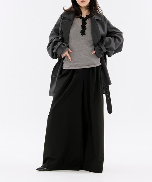 Ezick（エジック）の「flower lace trim sheer tee レーストリムシルキータッチロンT（Tシャツ/カットソー・レディース・グレー/オフホワイト・FREE）」の8枚目の写真