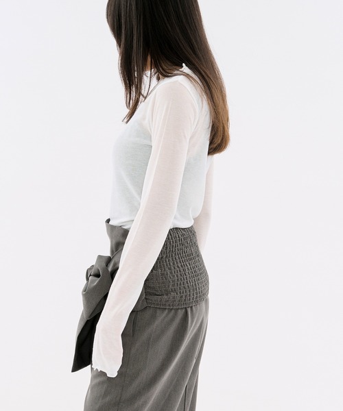 Ezick（エジック）の「flower lace trim sheer tee レーストリムシルキータッチロンT（Tシャツ/カットソー・レディース・グレー/オフホワイト・FREE）」の16枚目の写真