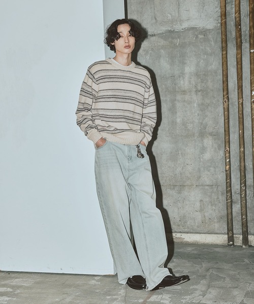 Bleme（ブレム）の「100%ウール ヴィンテージ配色 マルチボーダーニット（ニット/セーター・メンズ・ブルー/ブラック/ホワイト・M/S/XL/L）」の11枚目の写真