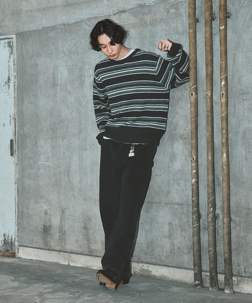 Bleme（ブレム）の「100%ウール ヴィンテージ配色 マルチボーダーニット（ニット/セーター・メンズ・ブルー/ブラック/ホワイト・M/S/XL/L）」の17枚目の写真