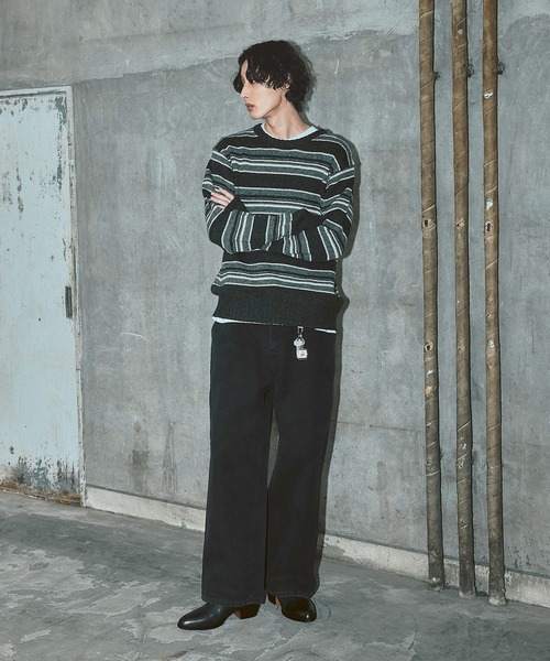 Bleme（ブレム）の「100%ウール ヴィンテージ配色 マルチボーダーニット（ニット/セーター・メンズ・ブルー/ブラック/ホワイト・M/S/XL/L）」の18枚目の写真