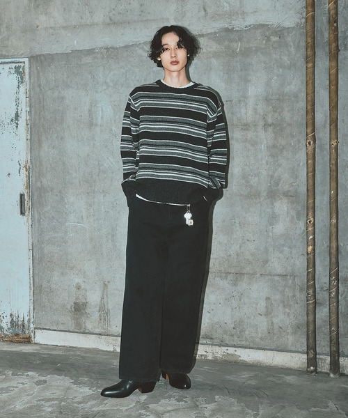 Bleme（ブレム）の「100%ウール ヴィンテージ配色 マルチボーダーニット（ニット/セーター・メンズ・ブルー/ブラック/ホワイト・M/S/XL/L）」の19枚目の写真