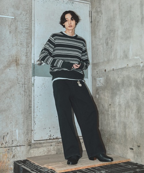 Bleme（ブレム）の「100%ウール ヴィンテージ配色 マルチボーダーニット（ニット/セーター・メンズ・ブルー/ブラック/ホワイト・M/S/XL/L）」の20枚目の写真