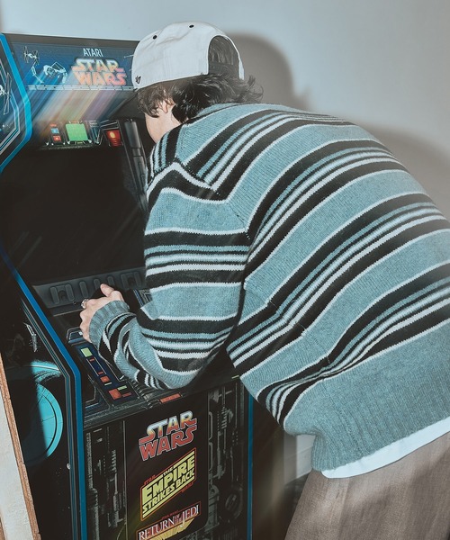 Bleme（ブレム）の「100%ウール ヴィンテージ配色 マルチボーダーニット（ニット/セーター・メンズ・ブルー/ブラック/ホワイト・M/S/XL/L）」の22枚目の写真