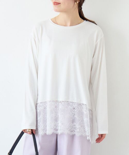 le.coeur blanc（ルクールブラン）の「裾レースコンビカットソー（Tシャツ/カットソー・レディース・ブラック・38）」の3枚目の写真