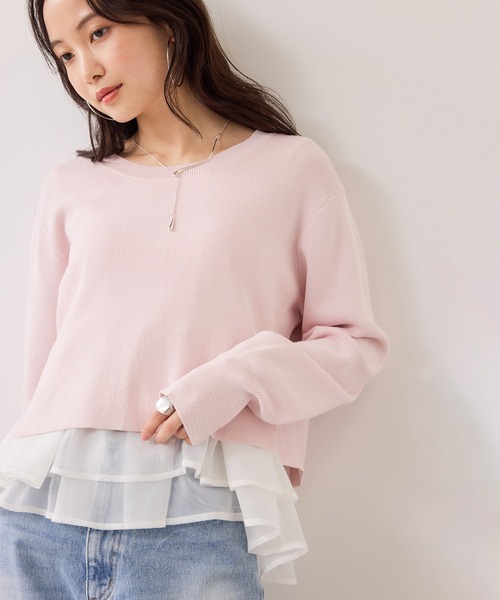 VIS（ビス）の「【美得】ペプラムオーガンジードッキングニットプルオーバー（ニット/セーター・レディース・グレー/ピンク/ブラック/キナリ・FREE）」の4枚目の写真