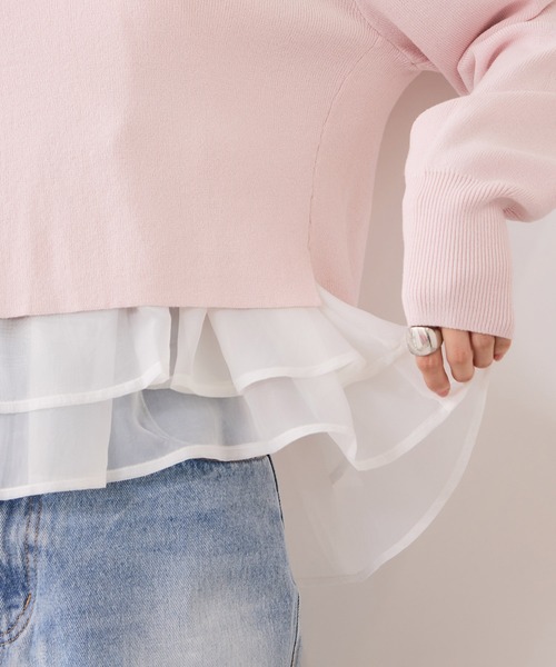 VIS（ビス）の「【美得】ペプラムオーガンジードッキングニットプルオーバー（ニット/セーター・レディース・グレー/ピンク/ブラック/キナリ・FREE）」の9枚目の写真