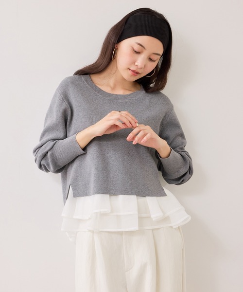 VIS（ビス）の「【美得】ペプラムオーガンジードッキングニットプルオーバー（ニット/セーター・レディース・グレー/ピンク/ブラック/キナリ・FREE）」の18枚目の写真