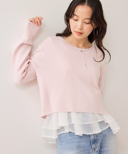 VIS（ビス）の「【美得】ペプラムオーガンジードッキングニットプルオーバー（ニット/セーター・レディース・グレー/ピンク/ブラック/キナリ・FREE）」の6枚目の写真