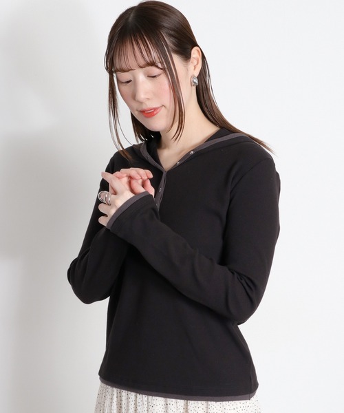 cepo(セポ)の「配色ヘンリーネックパーカープルオーバー(パーカー・レディース・グレー/ブラック/ホワイト系その他・M)」の2枚目の写真