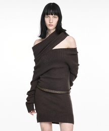2-WAY SHAWL KNIT BROWN