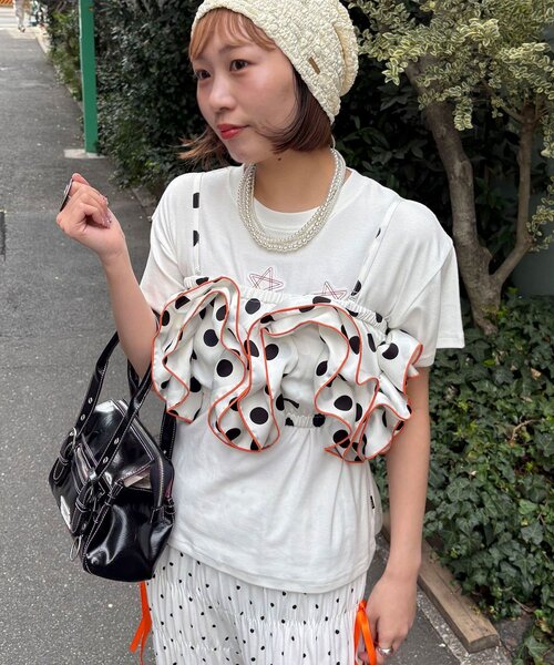 HELLO.SANFRANCISCO（ハローサンフランシスコ）の「【HELLO.SANFRANCISCO/ハローサンフランシスコ】ドット柄フリルビスチェ（その他・レディース・ホワイト/パープル/ブラック・ONE SIZE）」の2枚目の写真