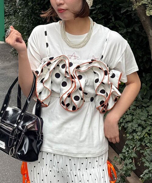 HELLO.SANFRANCISCO（ハローサンフランシスコ）の「【HELLO.SANFRANCISCO/ハローサンフランシスコ】ドット柄フリルビスチェ（その他・レディース・ホワイト/パープル/ブラック・ONE SIZE）」の4枚目の写真