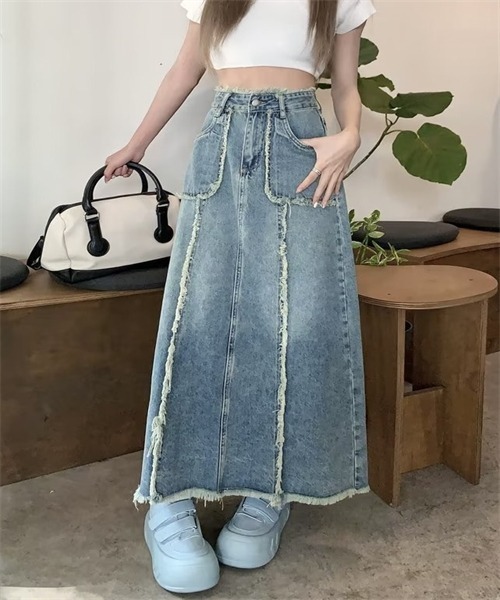 Dream garden(ドリームガーデン)の「切替フリルデニムスカート(デニムスカート・レディース・ブルー・L/XL/S/M/2XL/3XL/4XL/5XL)」の6枚目の写真
