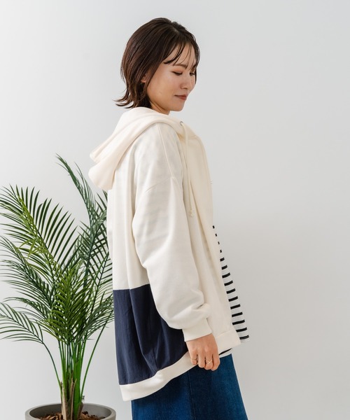fort point(フォーポイント)の「【C-FORT POINT/フォートポイント】【ポリエステル×コットンのナチュラルな風合い】コクーンシルエット 裏毛フルジップ パーカー 裏面パイル状(パーカー・レディース・ライトグレー/ブラック/ブルー/アイボリー・MEDIUM)」の19枚目の写真