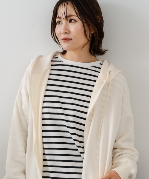 fort point(フォーポイント)の「【C-FORT POINT/フォートポイント】【ポリエステル×コットンのナチュラルな風合い】コクーンシルエット 裏毛フルジップ パーカー 裏面パイル状(パーカー・レディース・ライトグレー/ブラック/ブルー/アイボリー・MEDIUM)」の20枚目の写真