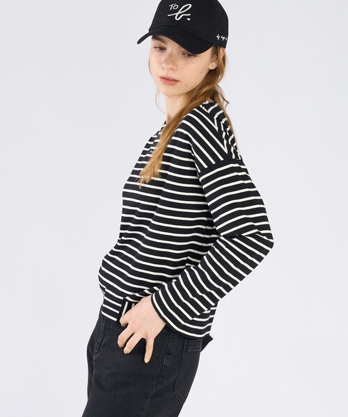 To b. by agnes b.(トゥービーバイアニエスベー)の「ボーダー ロゴ 刺繍 長袖 Tシャツ(Tシャツ/カットソー・レディース・ブラック系その他・38/40)」の5枚目の写真