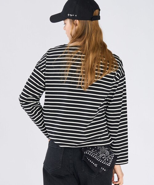 To b. by agnes b.(トゥービーバイアニエスベー)の「ボーダー ロゴ 刺繍 長袖 Tシャツ(Tシャツ/カットソー・レディース・ブラック系その他・38/40)」の6枚目の写真