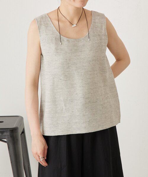 BEARDSLEY（ビアズリー）の「リネンインレイタンクトップ（ニット/セーター・レディース・ベージュ/ネイビー/グレー・FREE）」の8枚目の写真