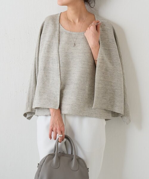 BEARDSLEY（ビアズリー）の「リネンインレイタンクトップ（ニット/セーター・レディース・ベージュ/ネイビー/グレー・FREE）」の14枚目の写真