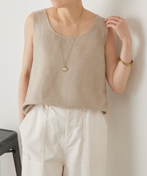 BEARDSLEY（ビアズリー）の「リネンインレイタンクトップ（ニット/セーター・レディース・ベージュ/ネイビー/グレー・FREE）」の16枚目の写真