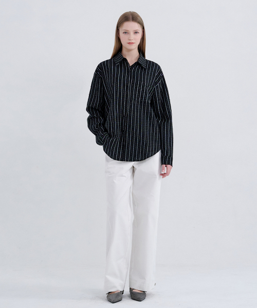 MICANE(ミケーネ)の「クロエストライプシャツ(シャツ/ブラウス・レディース・クリーム/ブラック・X-LARGE/LARGE/MEDIUM/SMALL)」の5枚目の写真