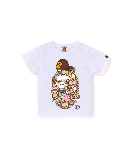 A BATHING APE(アベイシングエイプ)の「ALL BABY MILO MULTI MILO ON BIG APE TEE(Tシャツ/カットソー・キッズ・ピンク/ブラック/オレンジ/ホワイト・80)」の1枚目の写真