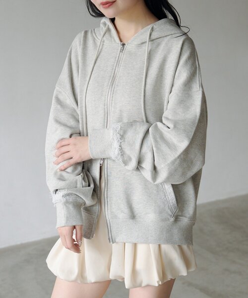 Kastane（カスタネ）の「【セットアップ対応】レーススウェットパーカー（パーカー・レディース・ブラック/ライトグレー・FREE）」の2枚目の写真