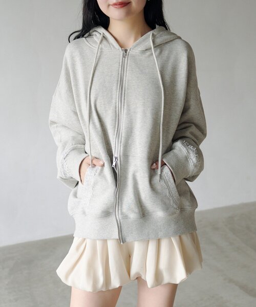 Kastane（カスタネ）の「【セットアップ対応】レーススウェットパーカー（パーカー・レディース・ブラック/ライトグレー・FREE）」の4枚目の写真