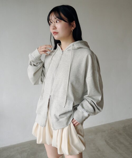 Kastane（カスタネ）の「【セットアップ対応】レーススウェットパーカー（パーカー・レディース・ブラック/ライトグレー・FREE）」の6枚目の写真