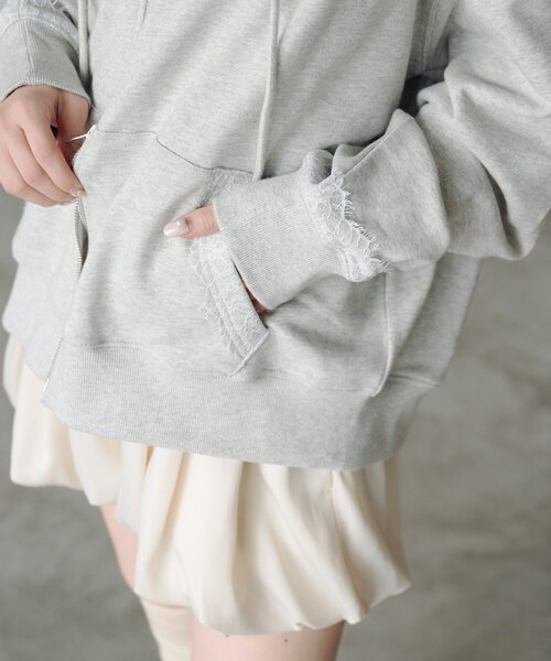 Kastane（カスタネ）の「【セットアップ対応】レーススウェットパーカー（パーカー・レディース・ブラック/ライトグレー・FREE）」の9枚目の写真
