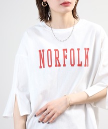ロゴプリントOE天竺スリットスリーブPO 半端袖