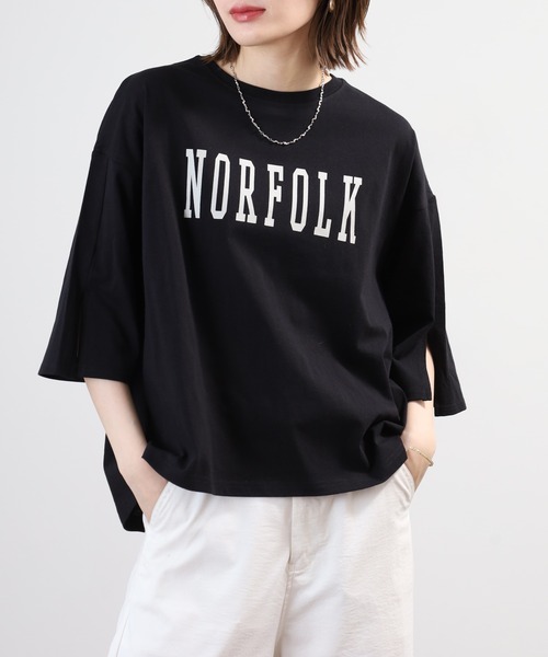 FUNALIVE(ファンアライブ)の「ロゴプリントOE天竺スリットスリーブPO 半端袖(Tシャツ/カットソー・レディース・オフホワイト/ブラック・M-L)」の12枚目の写真