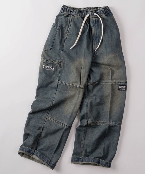 THRASHER(スラッシャー)の「【78】【THRASHER/スラッシャー】ワンポイント刺繍 デニム カツラギ ダブルニー イージーパンツ ピスネーム付き(デニムパンツ・メンズ・ブラック/ワンウォッシュ/グレー/ブルー/オフホワイト/ベージュ・XL/L/M/S)」の6枚目の写真