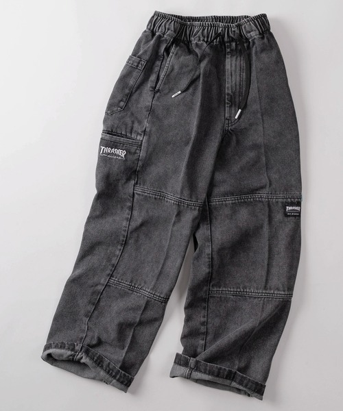 THRASHER(スラッシャー)の「【78】【THRASHER/スラッシャー】ワンポイント刺繍 デニム カツラギ ダブルニー イージーパンツ ピスネーム付き(デニムパンツ・メンズ・ブラック/ワンウォッシュ/グレー/ブルー/オフホワイト/ベージュ・XL/L/M/S)」の3枚目の写真