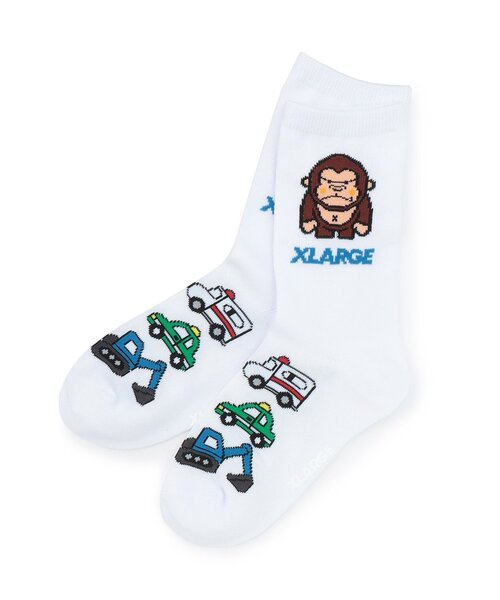 XLARGE KIDS（エクストララージキッズ）の「ファニーゴリラ+働く車 クルーソックス（ソックス/靴下・キッズ・ブルー/オレンジ/ホワイト・19-21cm/17-19cm/15-17cm/13-15cm）」の2枚目の写真