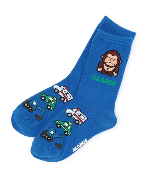 XLARGE KIDS（エクストララージキッズ）の「ファニーゴリラ+働く車 クルーソックス（ソックス/靴下・キッズ・ブルー/オレンジ/ホワイト・19-21cm/17-19cm/15-17cm/13-15cm）」の3枚目の写真