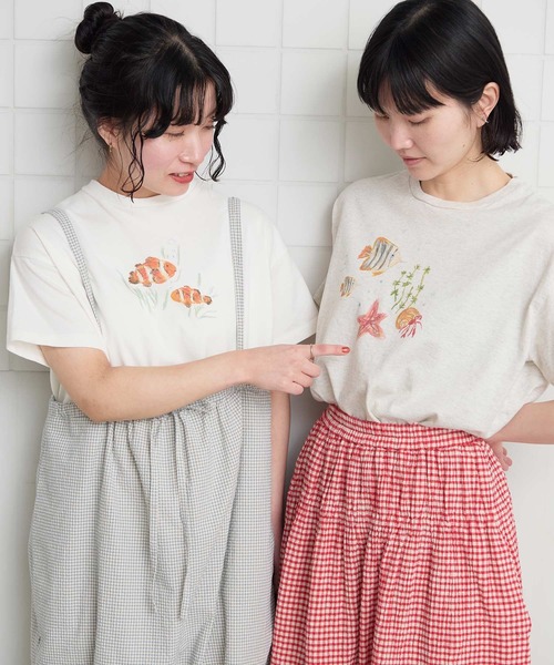 l'atelier du savon（アトリエドサボン）の「_海の生き物　ｸﾚﾖﾝﾌﾟﾘﾝﾄTｼｬﾂ（Tシャツ/カットソー・レディース・アイボリー/ホワイト・FREE）」の5枚目の写真