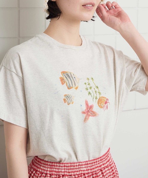 l'atelier du savon（アトリエドサボン）の「_海の生き物　ｸﾚﾖﾝﾌﾟﾘﾝﾄTｼｬﾂ（Tシャツ/カットソー・レディース・アイボリー/ホワイト・FREE）」の7枚目の写真