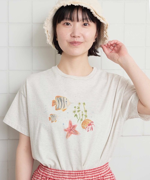 l'atelier du savon（アトリエドサボン）の「_海の生き物　ｸﾚﾖﾝﾌﾟﾘﾝﾄTｼｬﾂ（Tシャツ/カットソー・レディース・アイボリー/ホワイト・FREE）」の8枚目の写真